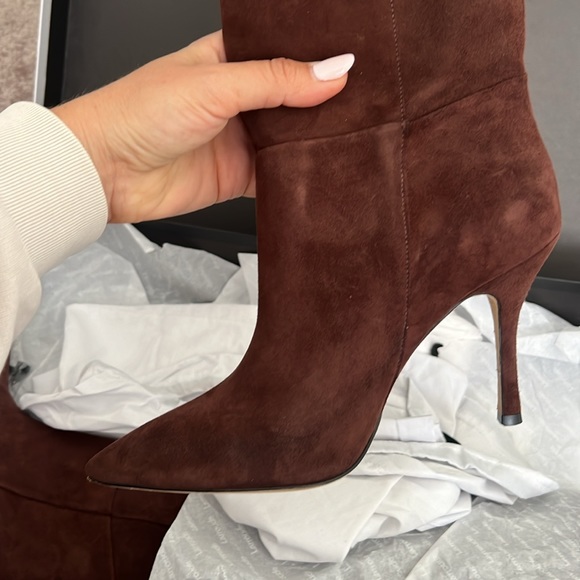 Larroude Women’s Kate Kid Suede Brown Pointed Tow High Heel Boots 9.5 - Picture 7 of 12